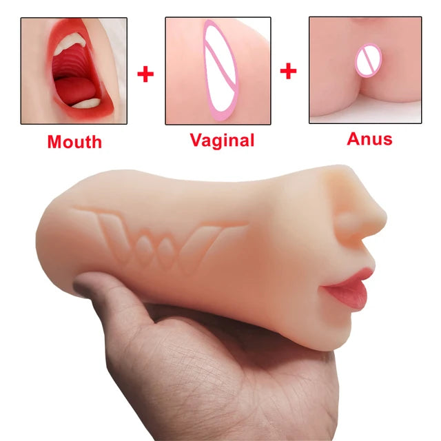 Ultimate 3-in-1 Male Stimulation Cup – Oral, Vaginal & Anal Sensation Real Deep Throat Masturbation Blowjob Pocket Pussy Sexy Toys for Men