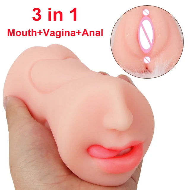 Ultimate 3-in-1 Male Stimulation Cup – Oral, Vaginal & Anal Sensation Real Deep Throat Masturbation Blowjob Pocket Pussy Sexy Toys for Men