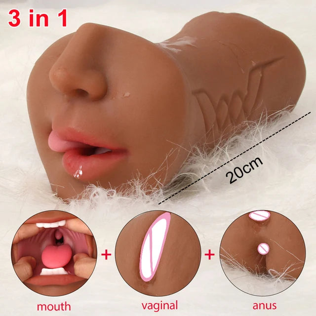 Ultimate 3-in-1 Male Stimulation Cup – Oral, Vaginal & Anal Sensation Real Deep Throat Masturbation Blowjob Pocket Pussy Sexy Toys for Men