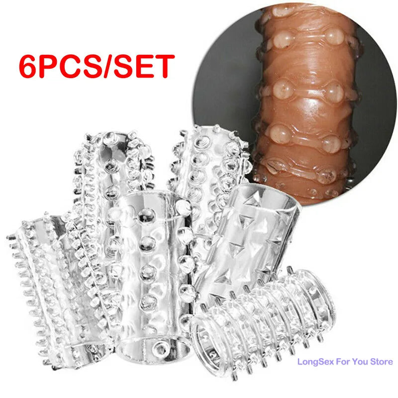 6pcs Finger Sleeve Cock Rings – Spiked & Dotted Massager for Intense Stimulation | Pleasure Toys for Couples