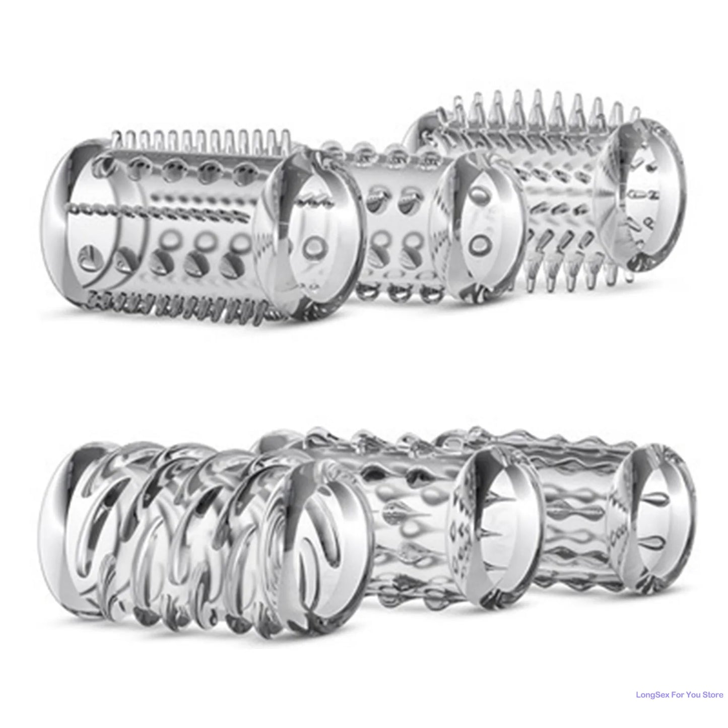 6pcs Finger Sleeve Cock Rings – Spiked & Dotted Massager for Intense Stimulation | Pleasure Toys for Couples