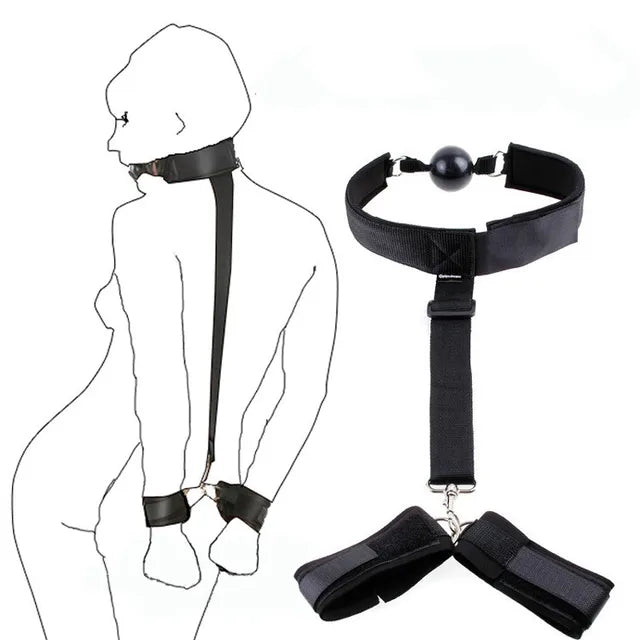 BDSM Erotic Tie Gear Kit: Bed Handcuffs, Ankle Cuffs, Whip for Adult Sex Games