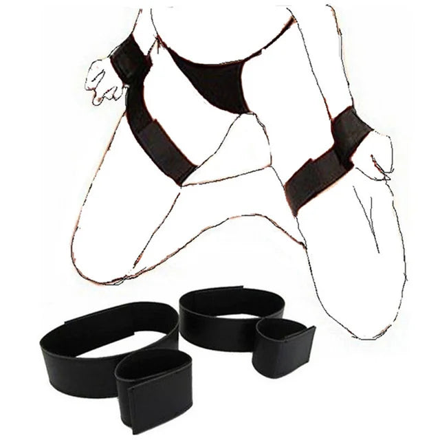 BDSM Erotic Tie Gear Kit: Bed Handcuffs, Ankle Cuffs, Whip for Adult Sex Games