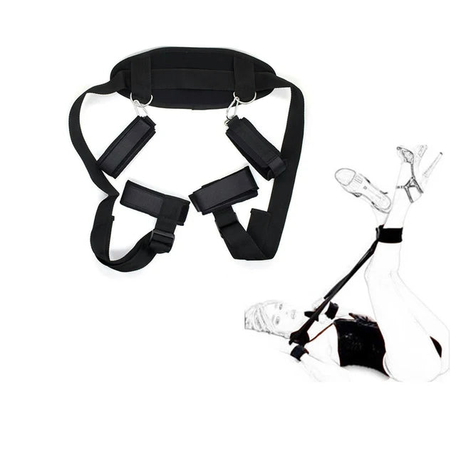 BDSM Erotic Tie Gear Kit: Bed Handcuffs, Ankle Cuffs, Whip for Adult Sex Games