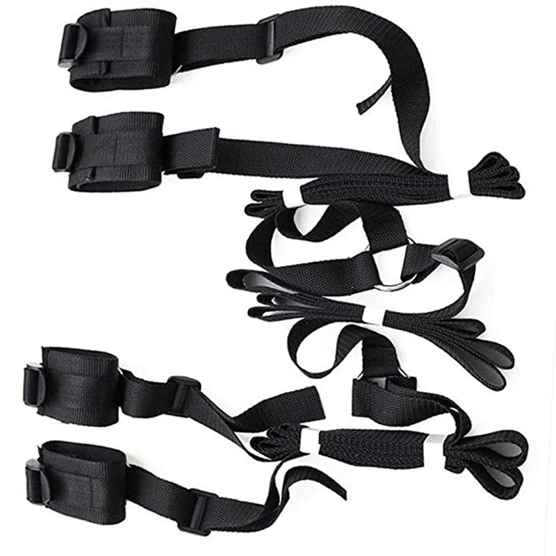 BDSM Erotic Tie Gear Kit: Bed Handcuffs, Ankle Cuffs, Whip for Adult Sex Games