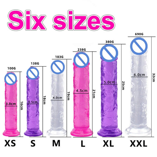 Realistic Soft Jelly Dildo – 6 Sizes, Flexible Suction Cup for Hands-Free Pleasure – Adult Sex Toy for Women, Men & Couples – Vaginal & Anal Stimulation