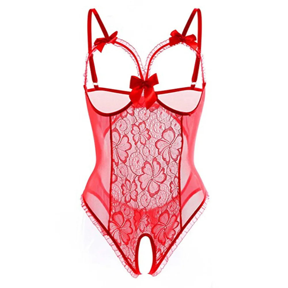 Sexy Lingerie for Women – Open Crotch Transparent Bow-Detail Plus Size Erotic Outfit