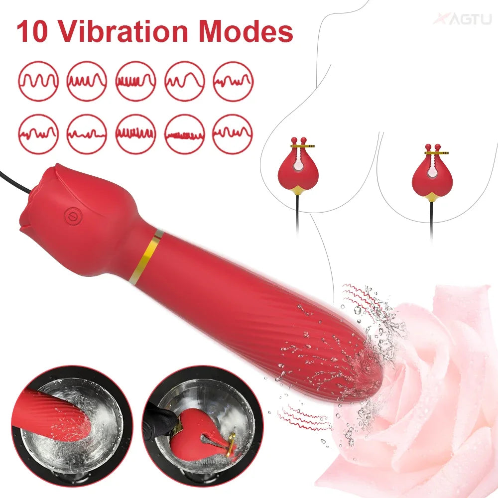 Ultimate Pleasure G-Spot Vibrator with Nipple Clamps Breast Clips Adult Goods Sex Toy for Couple Nipple Clitoral Stimulation Wired