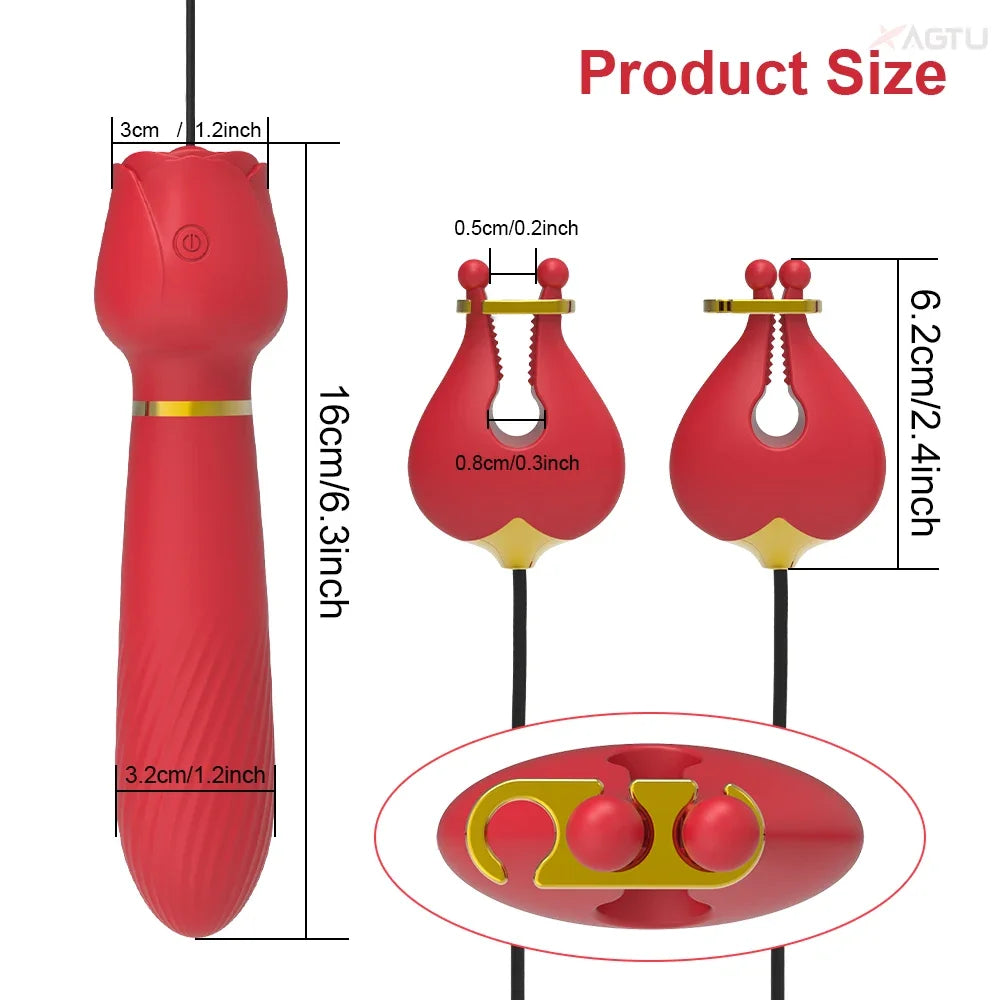 Ultimate Pleasure G-Spot Vibrator with Nipple Clamps Breast Clips Adult Goods Sex Toy for Couple Nipple Clitoral Stimulation Wired