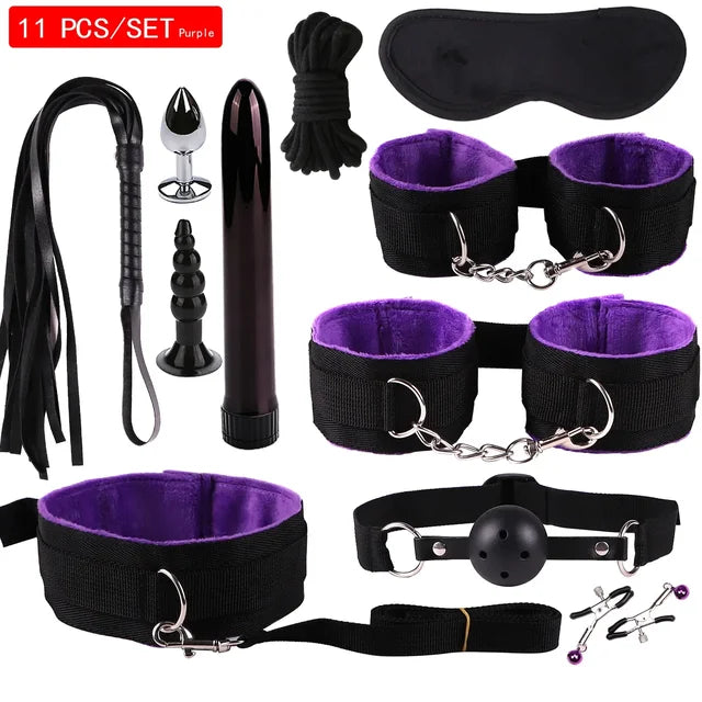 High Quality BDSM Genuine Leather Bondage Set Fetish Handcuffs Collar Gag Whip Erotic Sex Toys For Women Couples Adult Games