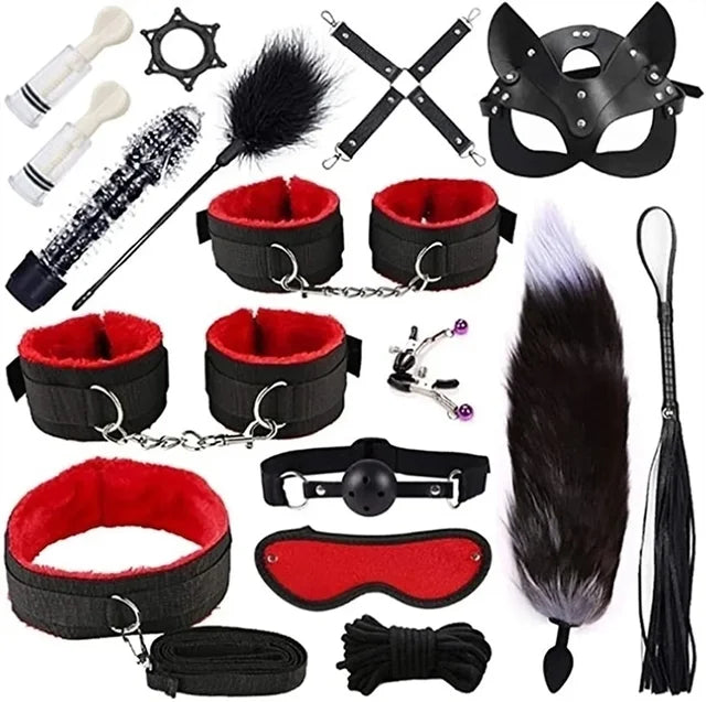 High Quality BDSM Genuine Leather Bondage Set Fetish Handcuffs Collar Gag Whip Erotic Sex Toys For Women Couples Adult Games