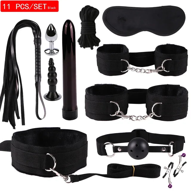 High Quality BDSM Genuine Leather Bondage Set Fetish Handcuffs Collar Gag Whip Erotic Sex Toys For Women Couples Adult Games