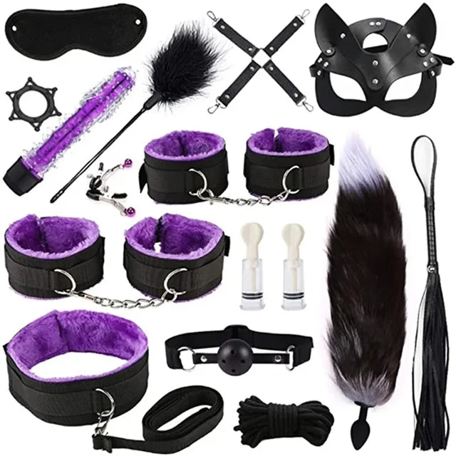 High Quality BDSM Genuine Leather Bondage Set Fetish Handcuffs Collar Gag Whip Erotic Sex Toys For Women Couples Adult Games