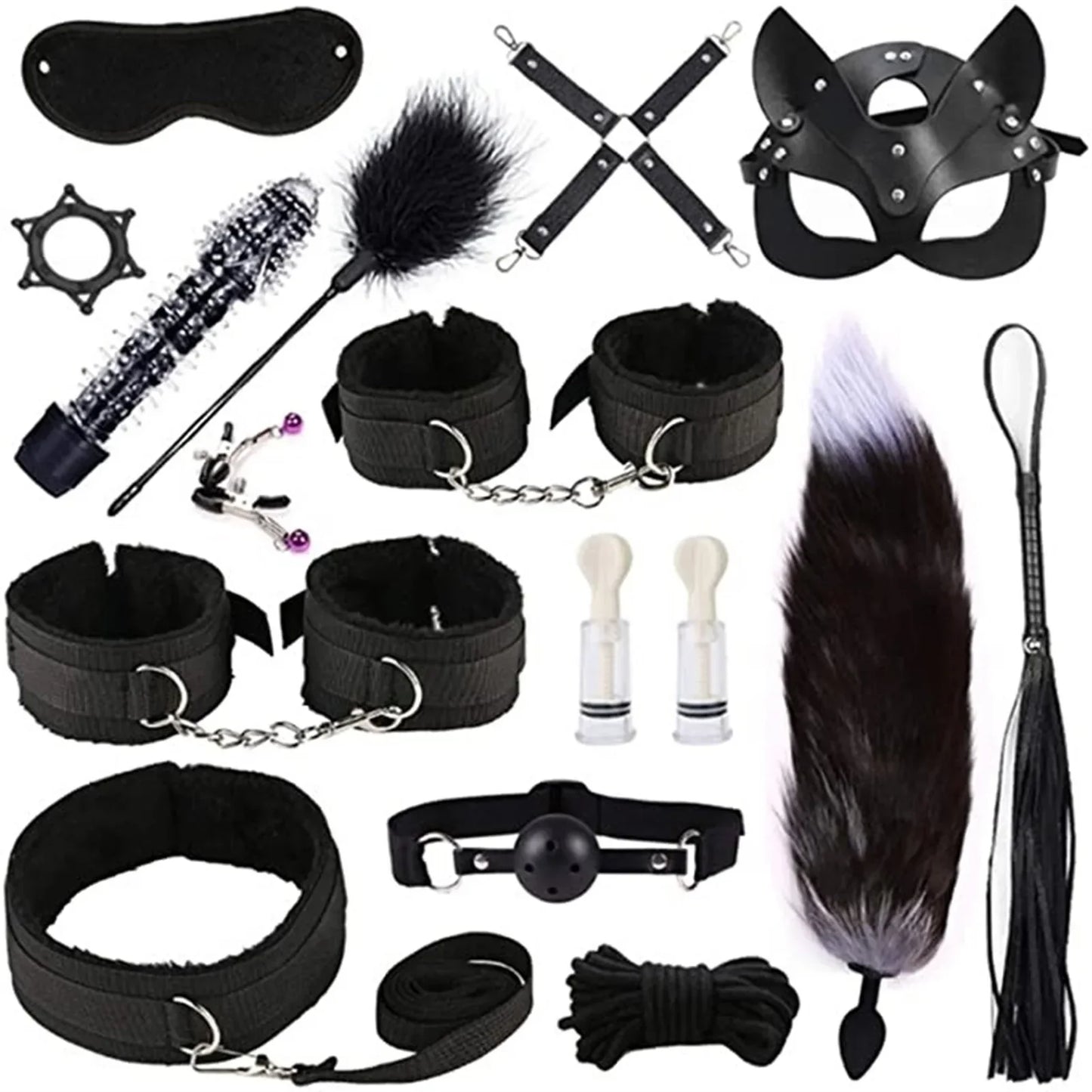 High Quality BDSM Genuine Leather Bondage Set Fetish Handcuffs Collar Gag Whip Erotic Sex Toys For Women Couples Adult Games