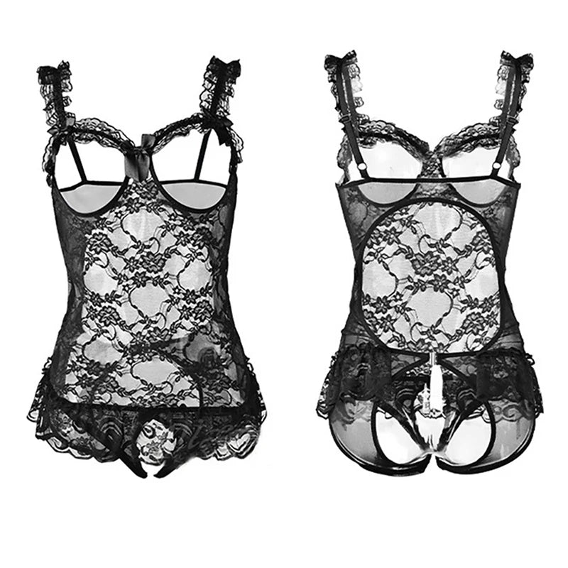 Seductive Lace Open-Bust Crotchless Bodysuit – Ultimate Fantasy Lingerie for a Night of Desire! 🔥