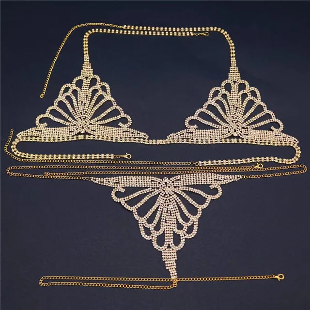 Luxury Rhinestone Lingerie Set – Bling Body Chain Bra & Thong