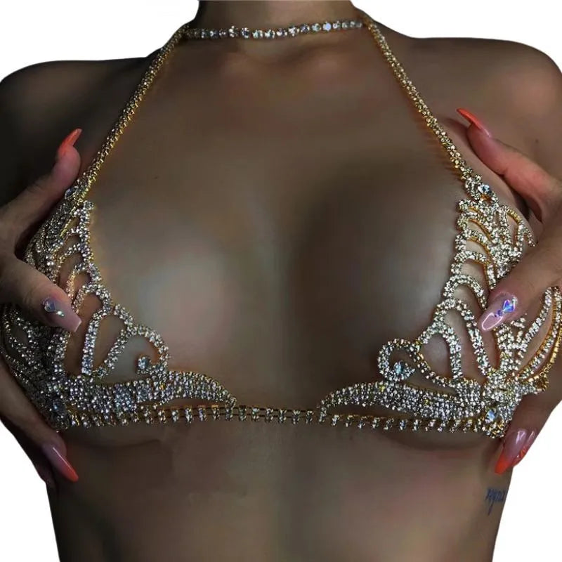 Luxury Rhinestone Lingerie Set – Bling Body Chain Bra & Thong