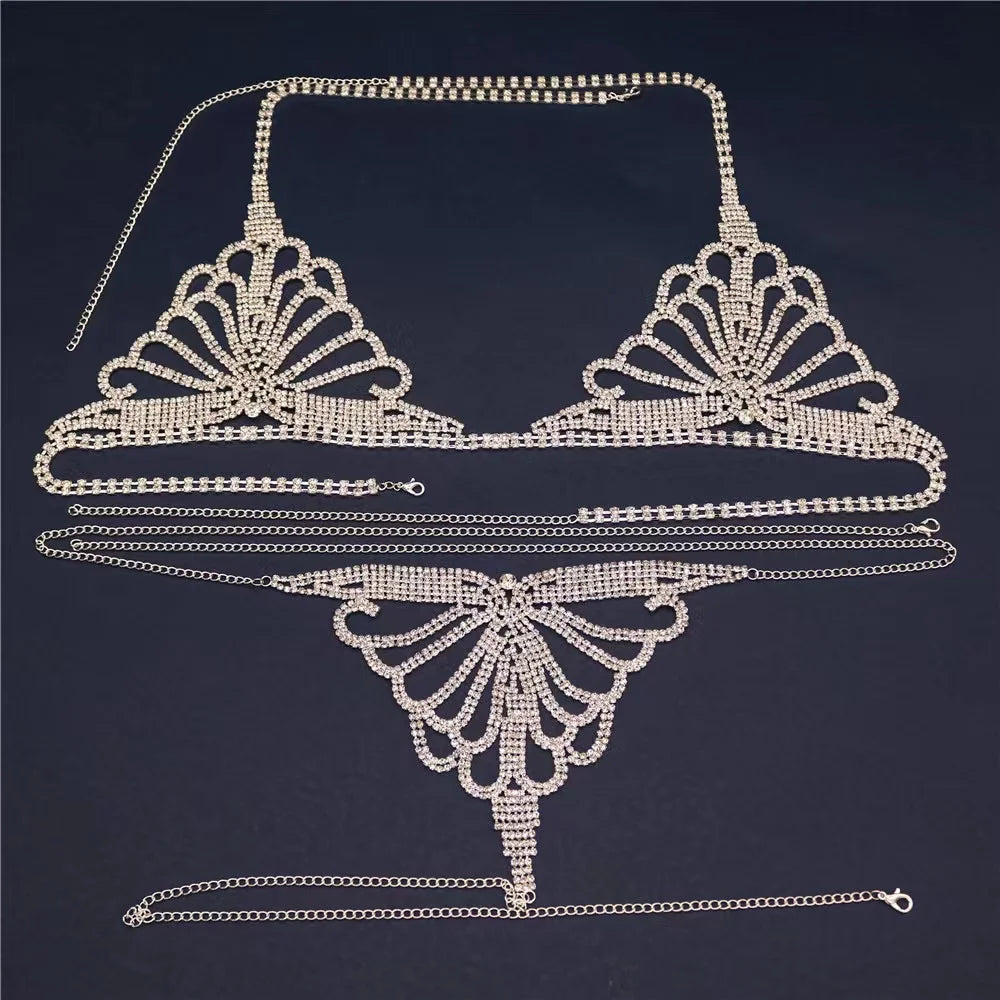 Luxury Rhinestone Lingerie Set – Bling Body Chain Bra & Thong