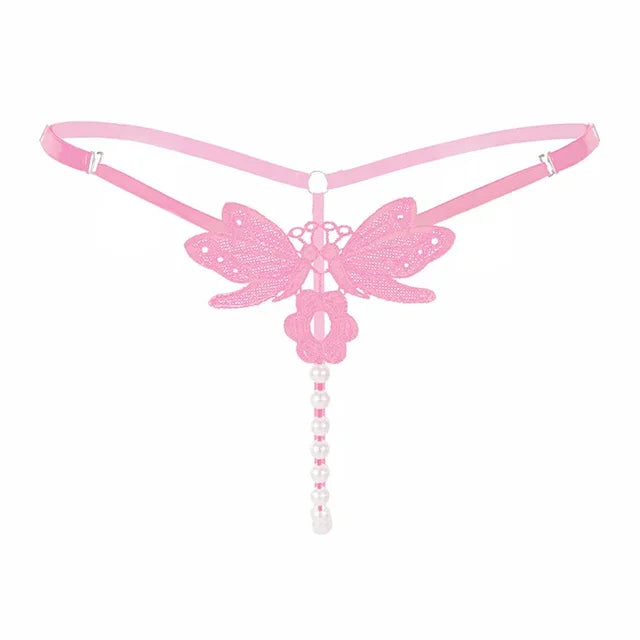 Butterfly Pearl Open-Crotch Panties – Sexy Adjustable Thong for Women  Lace T-back Underwear