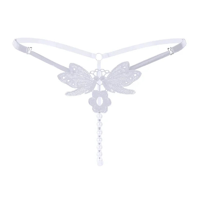 Butterfly Pearl Open-Crotch Panties – Sexy Adjustable Thong for Women  Lace T-back Underwear