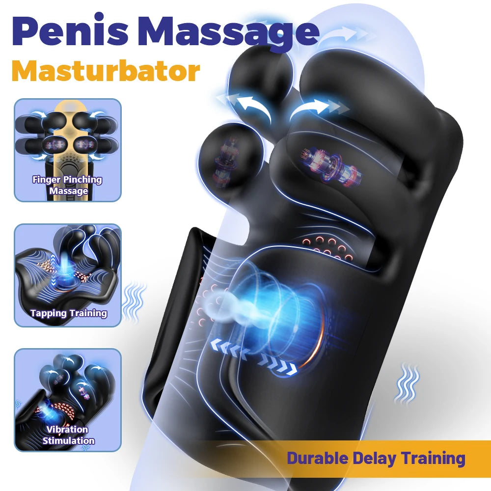 Delay Ejaculation Male Masturbator - Penis Massager & Glans Stimulator with Pinching, Tapping, and Stroker Features for Ultimate Pleasure & Training