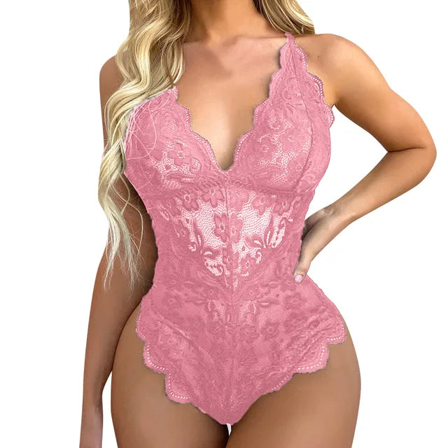 Sexy Plus Size Lace Bodysuit - Women’s Erotic One-Piece Lingerie with Mesh & Embroidery – Perfect for Roleplay & Sexy Nights