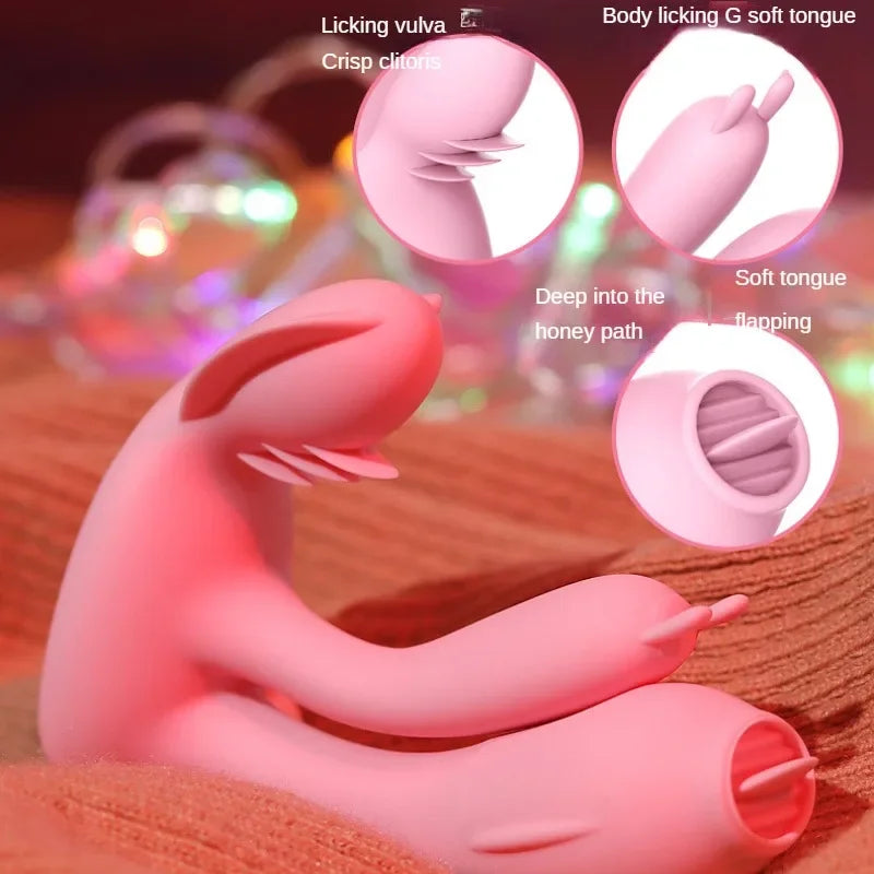 Powerful G-Spot Rabbit Vibrator with Tongue Licking Clitoris Stimulator