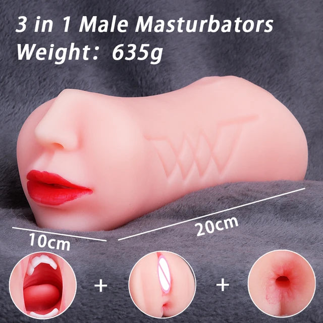 Realistic Silicone Dual-Entry Male Masturbator – Oral & Vaginal Pleasure Cup Deep Oral Masturbation Cup Dual Open Mouth Teeth Sex Toys For Men