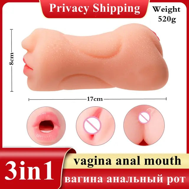 Realistic Silicone Dual-Entry Male Masturbator – Oral & Vaginal Pleasure Cup Deep Oral Masturbation Cup Dual Open Mouth Teeth Sex Toys For Men