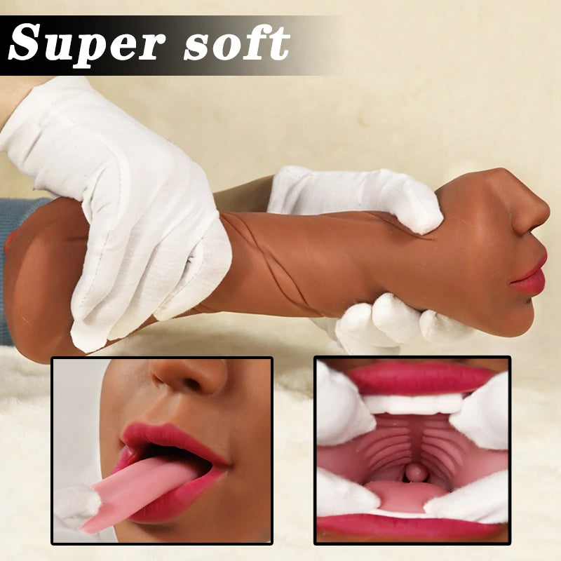 Realistic Silicone Dual-Entry Male Masturbator – Oral & Vaginal Pleasure Cup Deep Oral Masturbation Cup Dual Open Mouth Teeth Sex Toys For Men