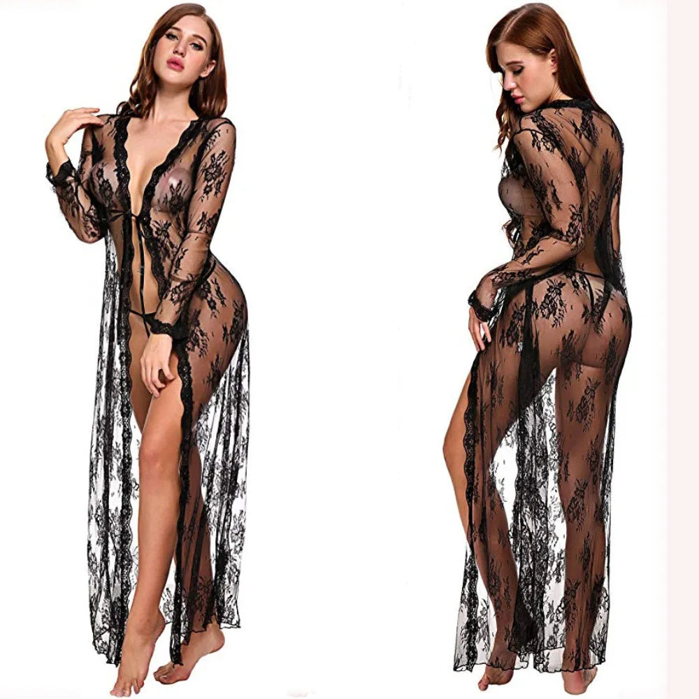 Seductive Lace Nightgown for Women – Sheer Babydoll Lingerie, Elegant Evening Wear, Erotic Ball Gown Nightdress