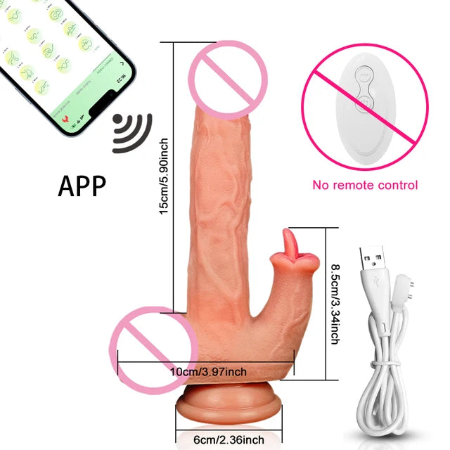 Realistic Thrusting Dildo for Women – Remote-Controlled, Telescopic Vibrator with Heating Function | Big Penis Sex Toy for Female Pleasure and Anal Stimulation