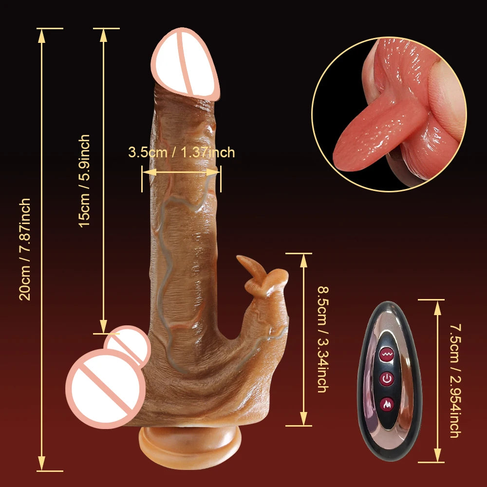 Realistic Thrusting Dildo for Women – Remote-Controlled, Telescopic Vibrator with Heating Function | Big Penis Sex Toy for Female Pleasure and Anal Stimulation