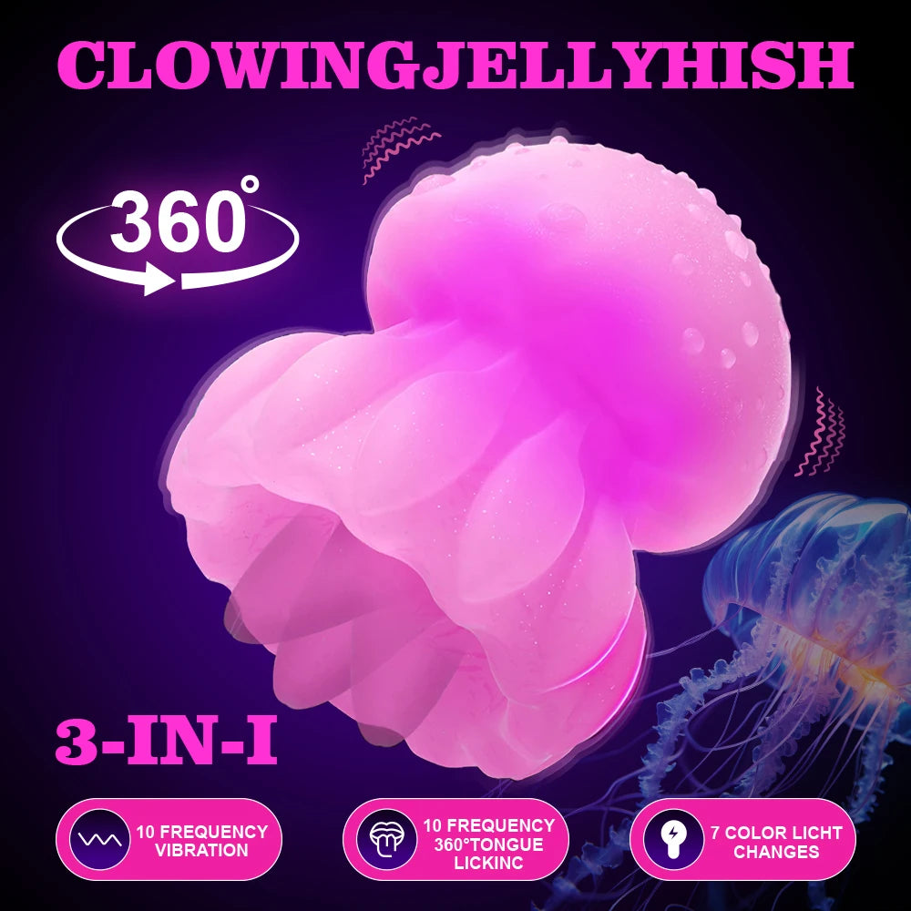 Powerful Tongue Licking Clitoral Stimulator with LED Rainbow Lights  Sex Toys for Couples Jellyfish Vibrator